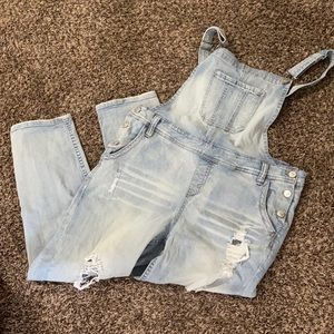 Light wash jean overalls